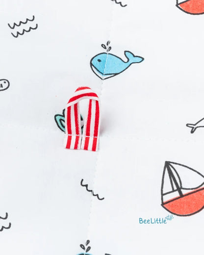 BeeLittle Diaper Changing Mat-With Built-in Pocket-Organic Cotton-Sea Splash