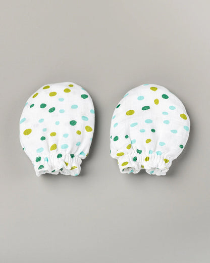 BeeLittle White Mittens-Stone In Green-Muslin-For Infants