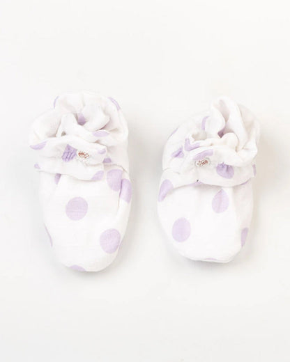 BeeLittle White Booties-Purple Polka-Cotton-For Infants