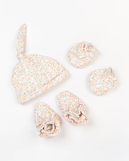 BeeLittle Multicolor Cap, Booties & Mittens-Flowers Everywhere-Cotton-For Infants