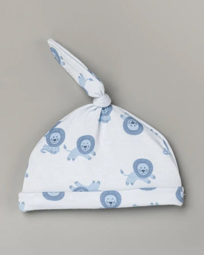 BeeLittle White & Navy Blue Cap, Booties & Mittens-Blue Lion-Cotton-For Infants