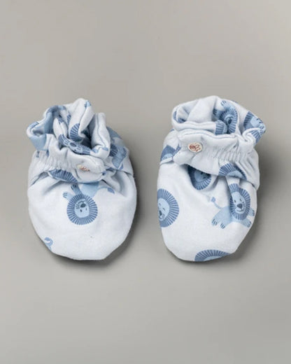 BeeLittle White & Navy Blue Cap, Booties & Mittens-Blue Lion-Cotton-For Infants