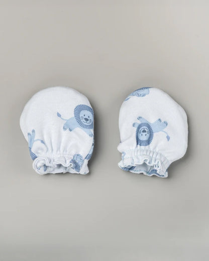 BeeLittle White & Navy Blue Cap, Booties & Mittens-Blue Lion-Cotton-For Infants