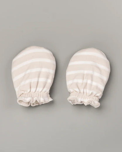 BeeLittle Beige Cap, Booties & Mittens-Brown Stripes-Cotton-For Infants
