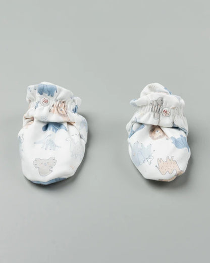 BeeLittle White Cap, Booties & Mittens-Sketched Wild-Cotton-For Infants