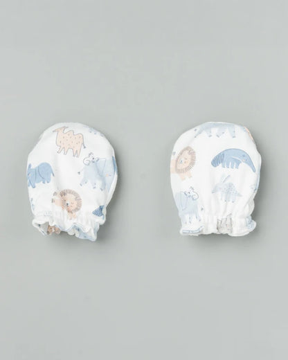 BeeLittle White Cap, Booties & Mittens-Sketched Wild-Cotton-For Infants