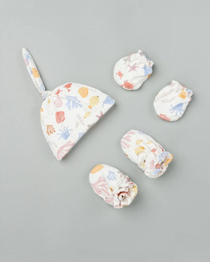 BeeLittle White Cap, Booties & Mittens-Coral Cuties-Cotton-For Infants