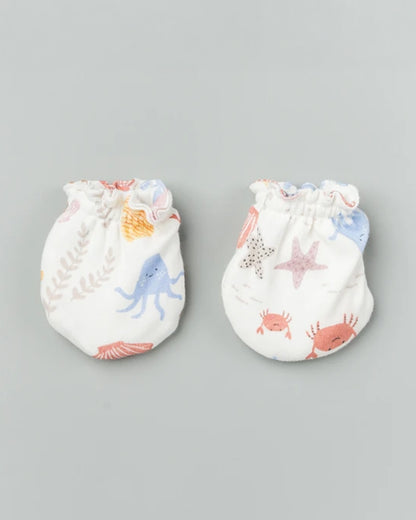 BeeLittle White Cap, Booties & Mittens-Coral Cuties-Cotton-For Infants