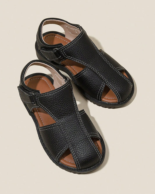 NINO BELLO Black Side Cut Strappy Velcro Sandals For Infants