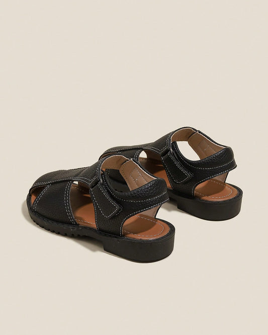 NINO BELLO Black Side Cut Strappy Velcro Sandals For Infants