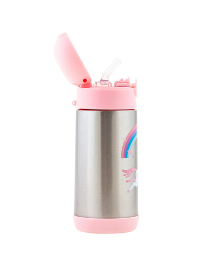 Stephen Joseph Stainless Steel Straw Sipper-With Easy to Open Button-Double Wall Insulated-Unicorn-350 ml