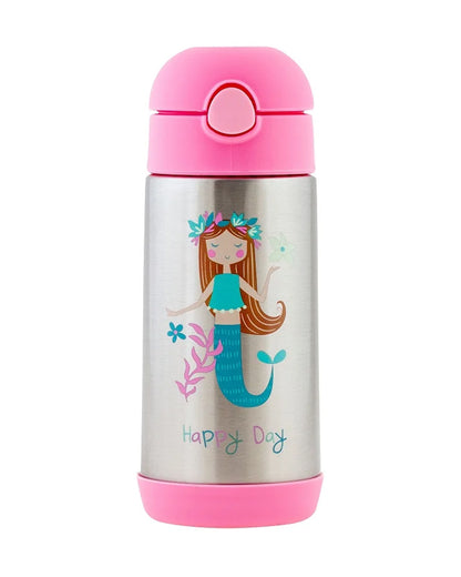 Stephen Joseph Stainless Steel Straw Sipper-With Easy to Open Button-Double Wall Insulated-Mermaid-350 ml