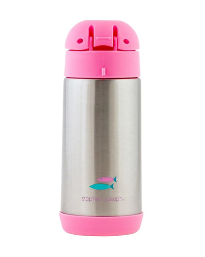 Stephen Joseph Stainless Steel Straw Sipper-With Easy to Open Button-Double Wall Insulated-Mermaid-350 ml