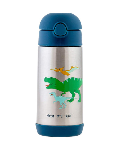 Stephen Joseph Stainless Steel Straw Sipper-With Easy to Open Button-Double Wall Insulated-Dino-350 ml