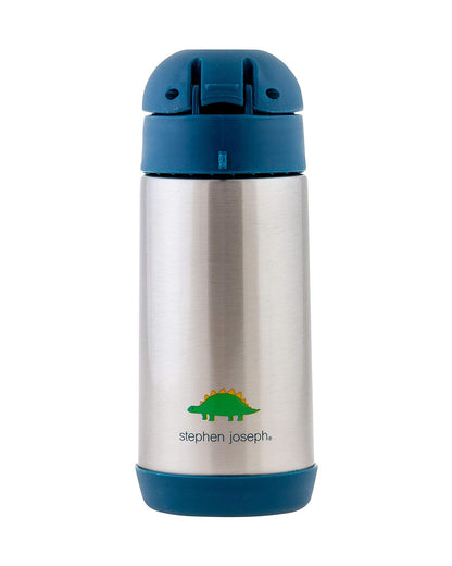 Stephen Joseph Stainless Steel Straw Sipper-With Easy to Open Button-Double Wall Insulated-Dino-350 ml