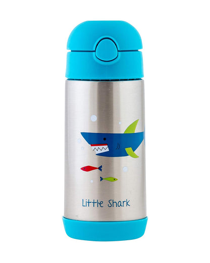 Stephen Joseph Stainless Steel Straw Sipper-With Easy to Open Button-Double Wall Insulated-Shark-350 ml