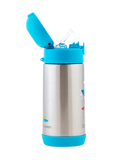 Stephen Joseph Stainless Steel Straw Sipper-With Easy to Open Button-Double Wall Insulated-Shark-350 ml