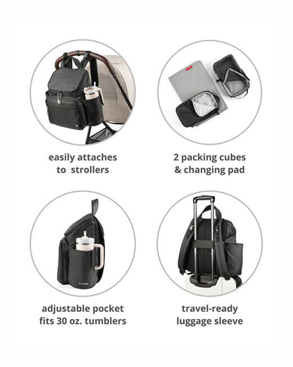 Skip Hop Forma Next Diaper Bag-Backpack-With Changing Pad-9 Pockets-Black