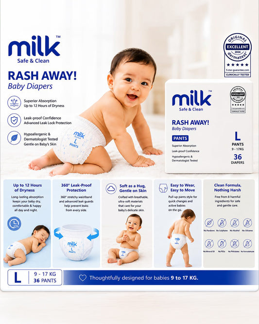 Milk Baby Diaper Yoga Pants-Size L (9-17Kg)-With Wetness Indicator