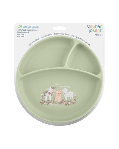 Stephen Joseph 100% Silicone Plate-Farm-With Suction Base & 3 Divided Sections-For Feeding Infants