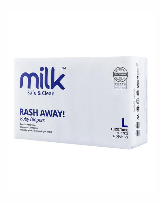 MILK Flexi Tape Diapers-Size L (9-17Kg)-With Wetness Indicator