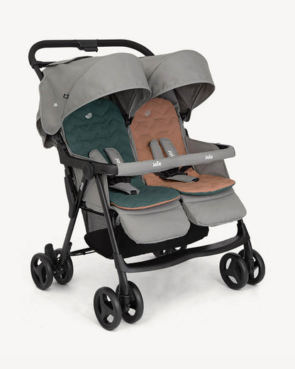 Joie Aire Twin Baby Stroller-Reversible Seat Liners-Automatic Fold Lock-Pram for 0 to 3Y (Upto 15 Kg Each Seat)-Pebble