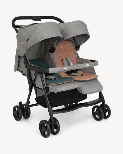 Joie Aire Twin Baby Stroller-Reversible Seat Liners-Automatic Fold Lock-Pram for 0 to 3Y (Upto 15 Kg Each Seat)-Pebble