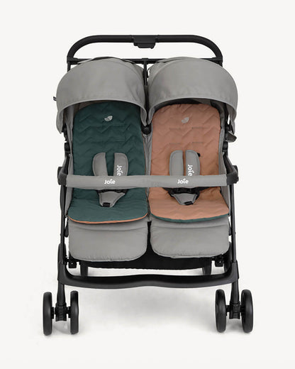 Joie Aire Twin Baby Stroller-Reversible Seat Liners-Automatic Fold Lock-Pram for 0 to 3Y (Upto 15 Kg Each Seat)-Pebble