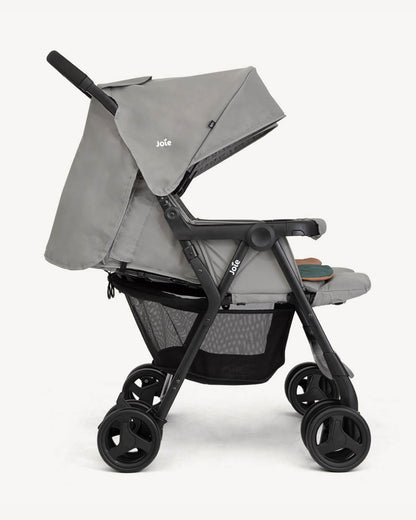 Joie Aire Twin Baby Stroller-Reversible Seat Liners-Automatic Fold Lock-Pram for 0 to 3Y (Upto 15 Kg Each Seat)-Pebble