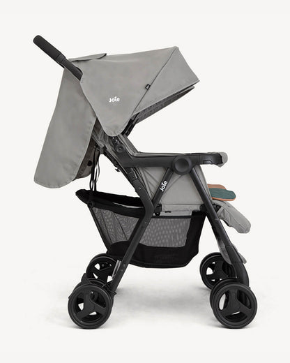 Joie Aire Twin Baby Stroller-Reversible Seat Liners-Automatic Fold Lock-Pram for 0 to 3Y (Upto 15 Kg Each Seat)-Pebble