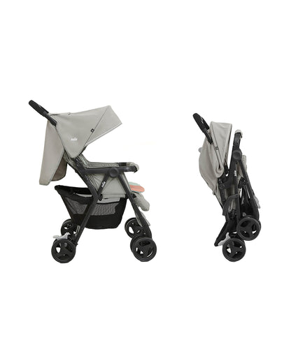 Joie Aire Twin Baby Stroller-Reversible Seat Liners-Automatic Fold Lock-Pram for 0 to 3Y (Upto 15 Kg Each Seat)-Pebble