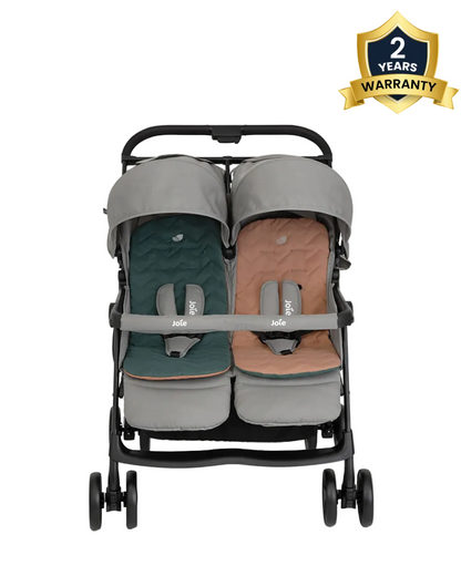 Joie Aire Twin Baby Stroller-Reversible Seat Liners-Automatic Fold Lock-Pram for 0 to 3Y (Upto 15 Kg Each Seat)-Pebble