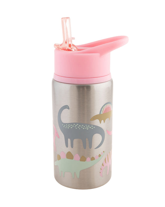 Stephen Joseph Stainless Steel Straw Sipper-With Flip Top Spout-Pink Dino-532 ml