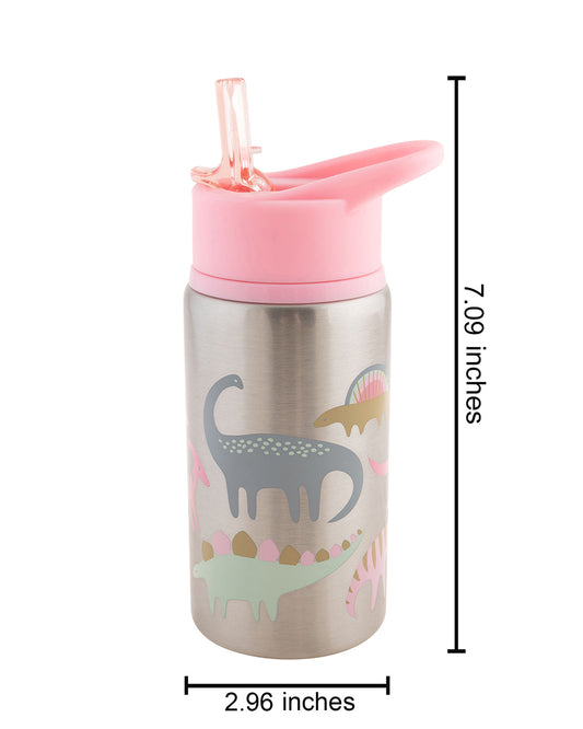 Stephen Joseph Stainless Steel Straw Sipper-With Flip Top Spout-Pink Dino-532 ml