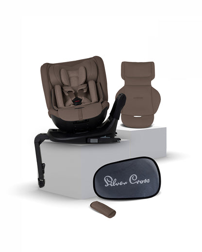 Silver Cross Motion 3 All Size 360 Baby Car Seat-Convertible (Front & Rear Facing)-2026 Edition-New Waffle Jersey Fabric for Enhanced Airflow-Includes Sunshade, Summer Liner & Seatbelt Pad-3 Position Recline-From 0 to 12Y-Cocoa