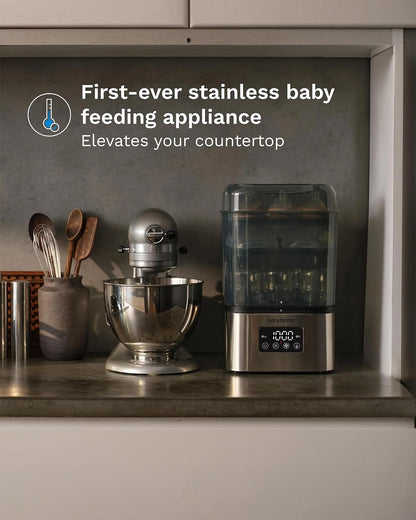 Baby Brezza SuperQuick Bottle Steriliser & Dryer with 4-in-1 Functionality-10 Minutes Cycle-Holds 8 Bottles-LED Control Panel