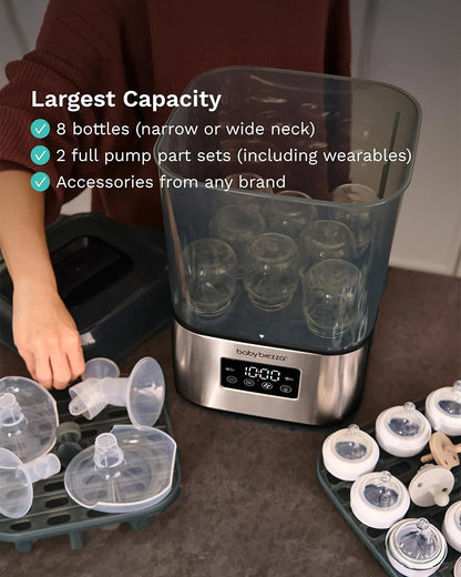 Baby Brezza SuperQuick Bottle Steriliser & Dryer with 4-in-1 Functionality-10 Minutes Cycle-Holds 8 Bottles-LED Control Panel