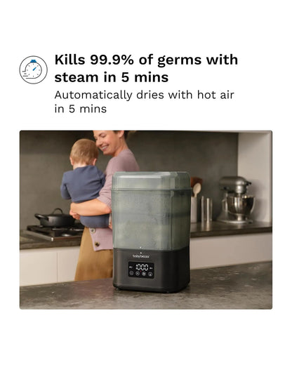 Baby Brezza SuperQuick Bottle Steriliser & Dryer with 4-in-1 Functionality-10 Minutes Cycle-Holds 8 Bottles-LED Control Panel