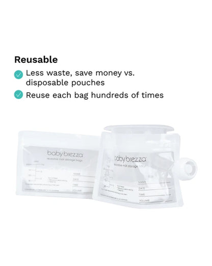Baby Brezza Reusable Breastmilk Storage Bags-100% Leakproof & Freezer Safe-Pack of 10-200ml