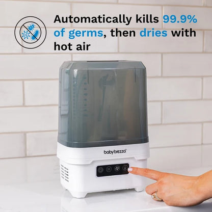 Baby Brezza Bottle Sterilizer and Dryer Mini with 4-in-1 Functionality with Easy LCD Controls-Holds 2 Bottles-Perfect for Travel-White
