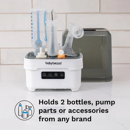 Baby Brezza Bottle Sterilizer and Dryer Mini with 4-in-1 Functionality with Easy LCD Controls-Holds 2 Bottles-Perfect for Travel-White