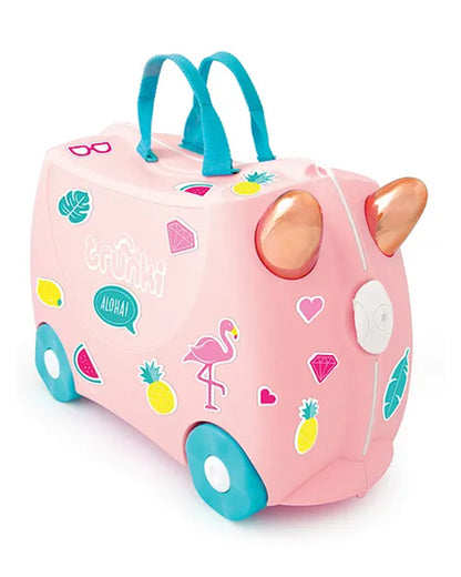 Trunki Flossi Rose Gold Flamingo Trolley Bag-Ride on Suitcase-With 18 Litres Capacity-With Tow & Carry Strap