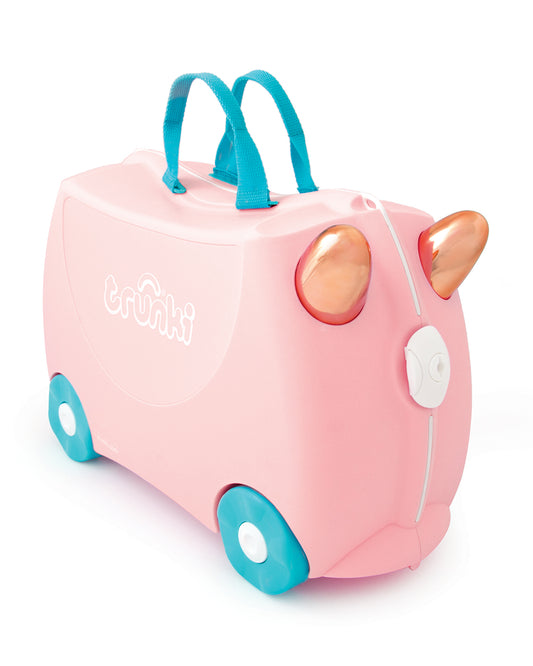 Trunki Flossi Rose Gold Flamingo Trolley Bag-Ride on Suitcase-With 18 Litres Capacity-With Tow & Carry Strap