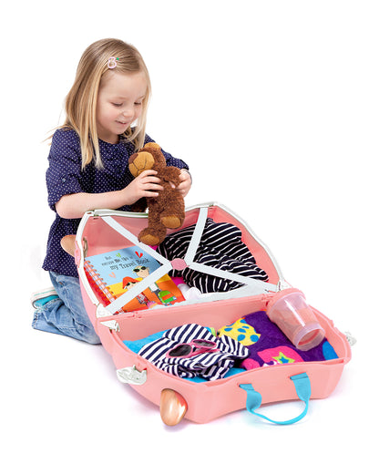 Trunki Flossi Rose Gold Flamingo Trolley Bag-Ride on Suitcase-With 18 Litres Capacity-With Tow & Carry Strap