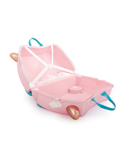 Trunki Flossi Rose Gold Flamingo Trolley Bag-Ride on Suitcase-With 18 Litres Capacity-With Tow & Carry Strap