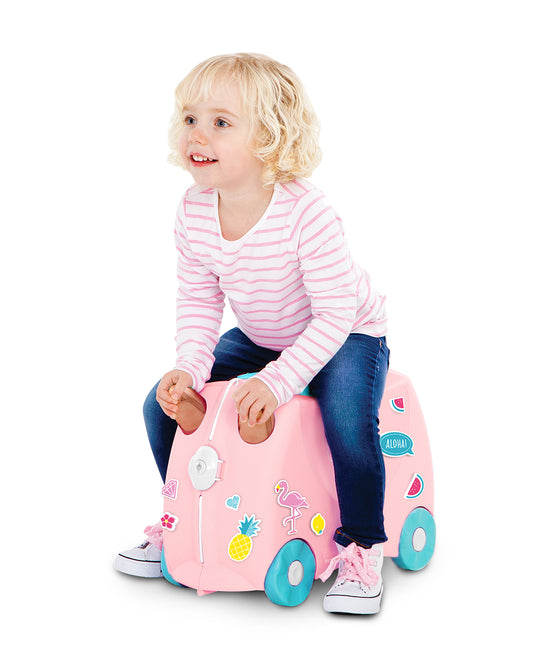 Trunki Flossi Rose Gold Flamingo Trolley Bag-Ride on Suitcase-With 18 Litres Capacity-With Tow & Carry Strap