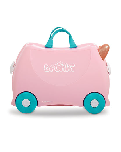 Trunki Flossi Rose Gold Flamingo Trolley Bag-Ride on Suitcase-With 18 Litres Capacity-With Tow & Carry Strap