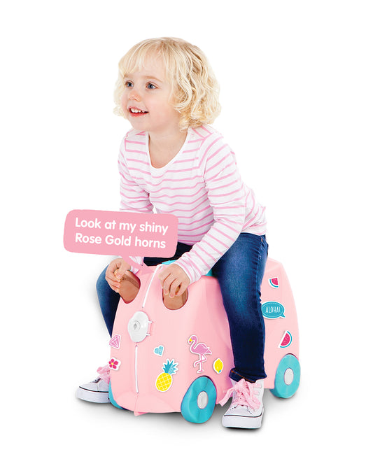 Trunki Flossi Rose Gold Flamingo Trolley Bag-Ride on Suitcase-With 18 Litres Capacity-With Tow & Carry Strap
