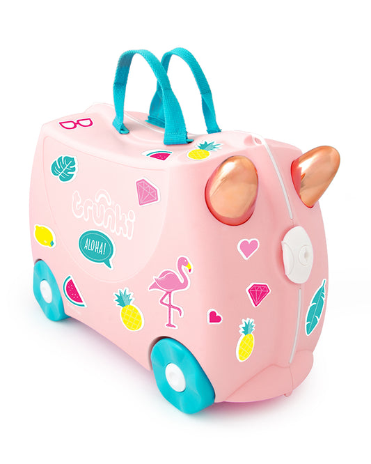 Trunki Flossi Rose Gold Flamingo Trolley Bag-Ride on Suitcase-With 18 Litres Capacity-With Tow & Carry Strap