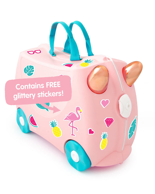 Trunki Flossi Rose Gold Flamingo Trolley Bag-Ride on Suitcase-With 18 Litres Capacity-With Tow & Carry Strap